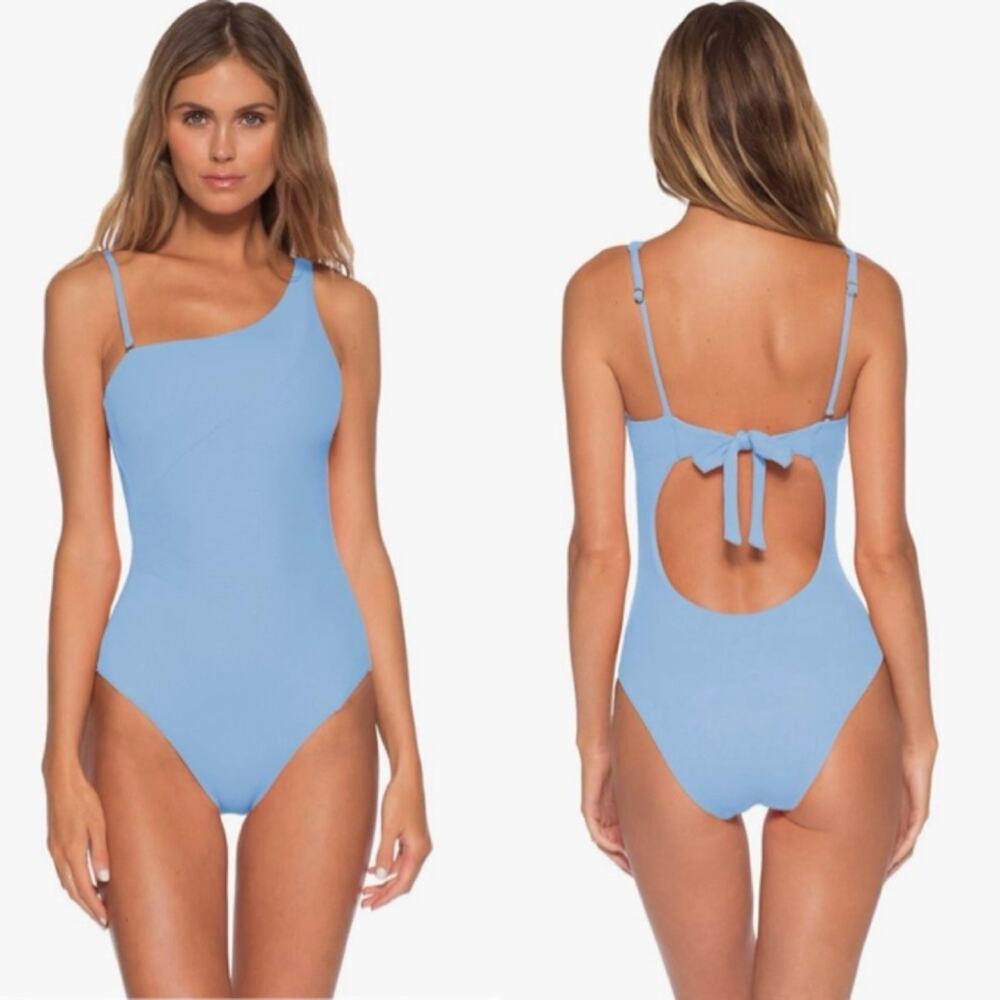 BECCA by Rebecca Virtue Fine Line Adeline Rib Asymmetrical One-Piece Swimsuit L